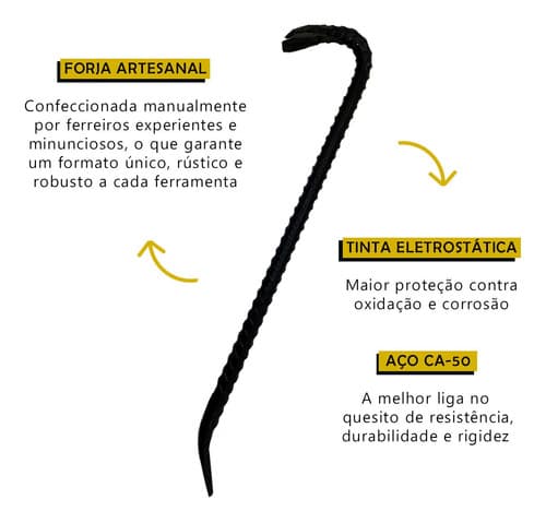 Pé De Cabra Curvo Forjado 3/4 600mm preto vergalhao Tarza