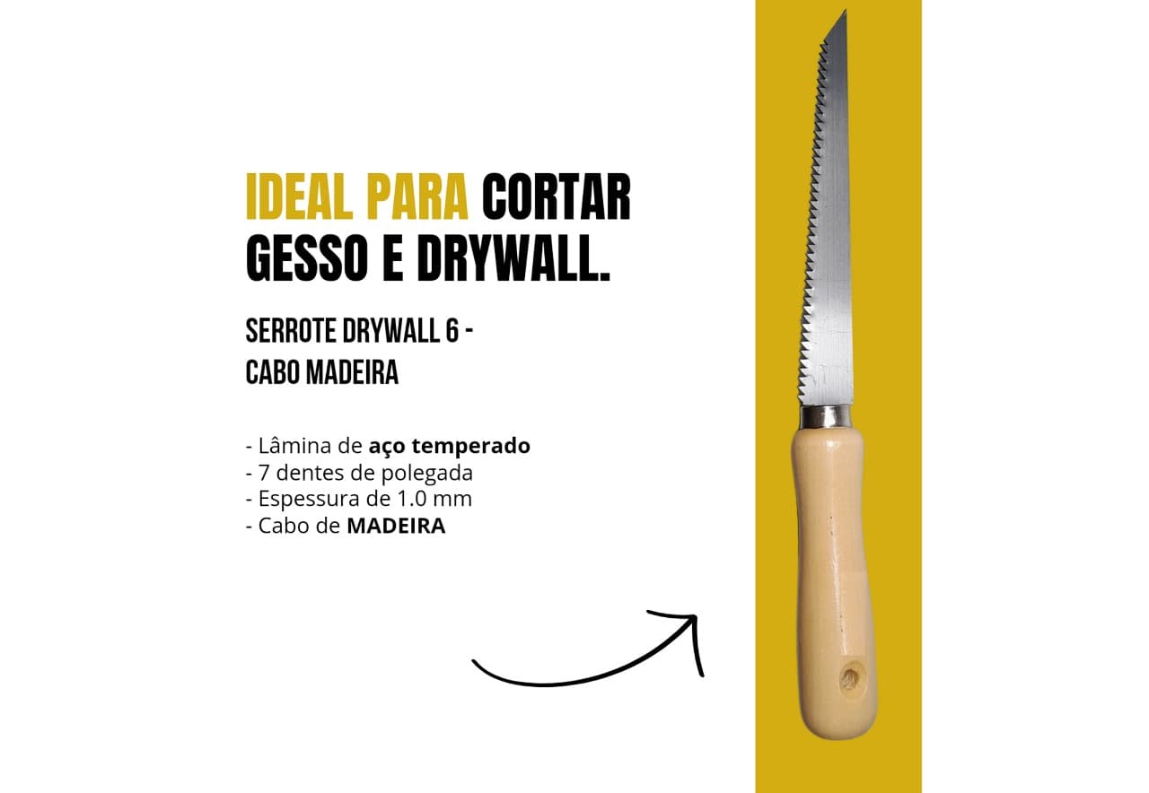 Serrote De Ponta Cabo Em Madeira 6" Drywall Gesso
