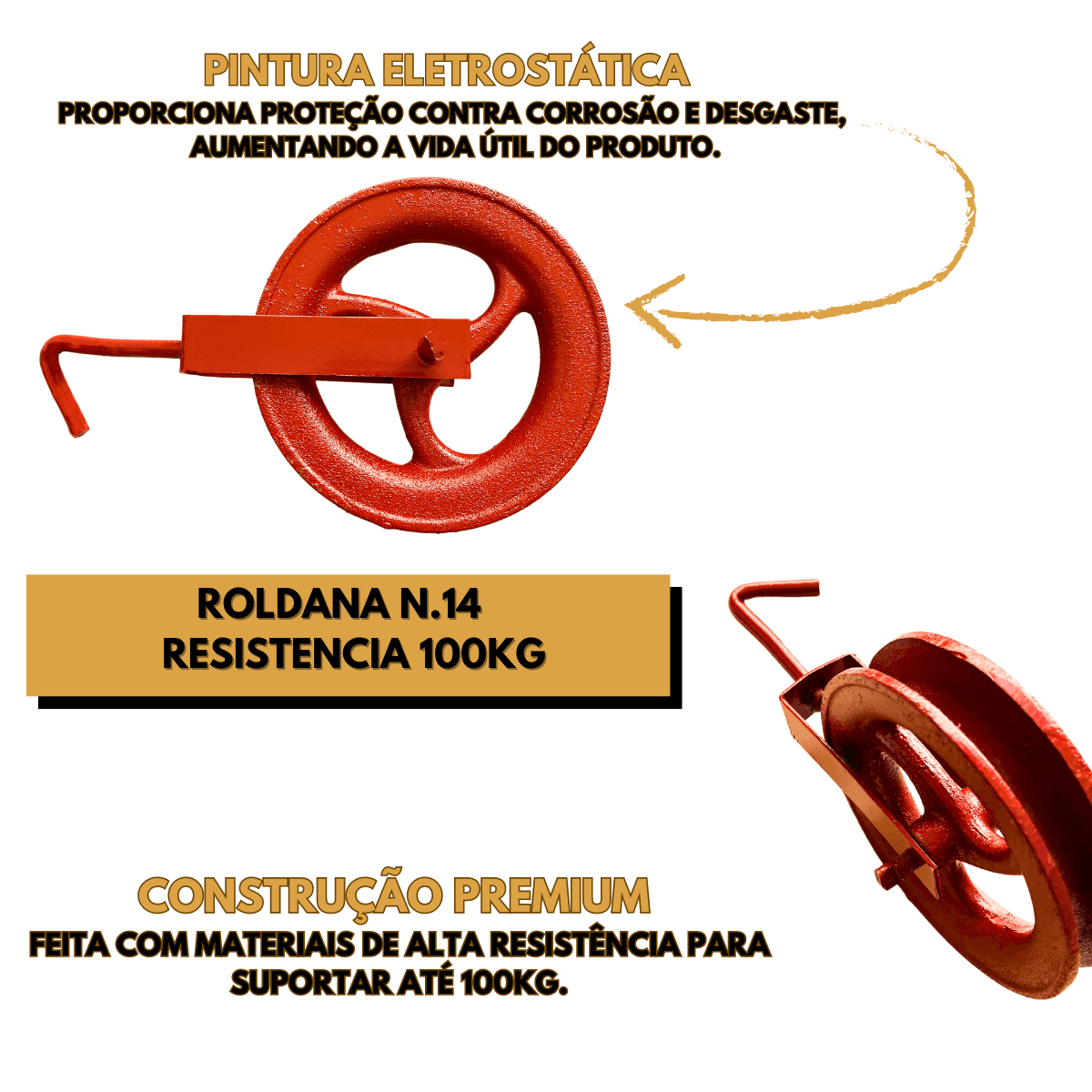 Roldana N14 Gancho Aço Suporta 100kg Poço Corda Carga Polia