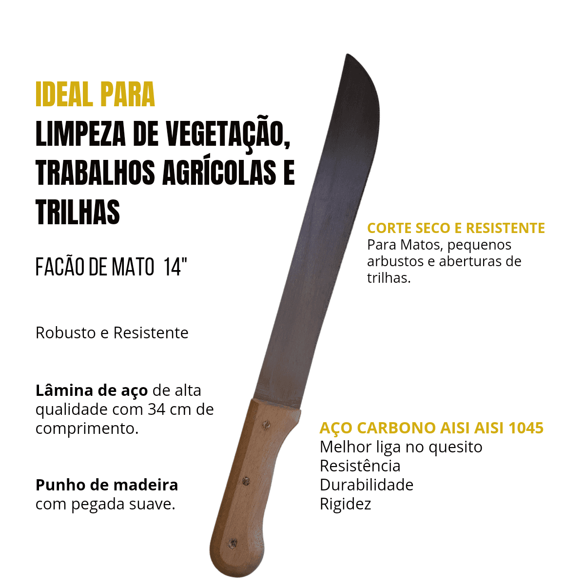 Facão para Mato 14 Polegadas Com Cabo Madeira 48 cm