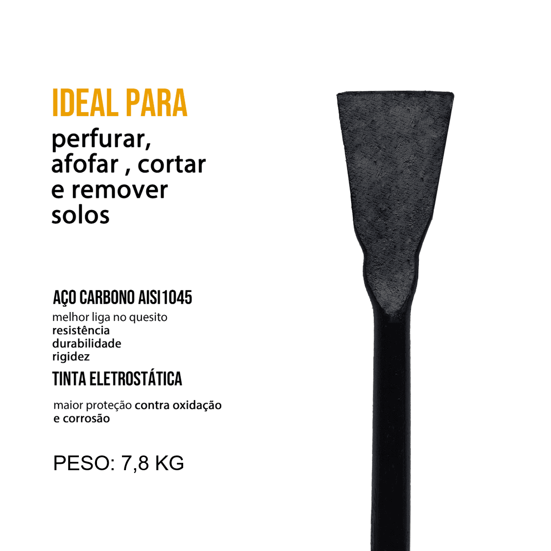 Cavadeira Inteiriça De Cabo Maciço Reta Lisa 1" x 2 M