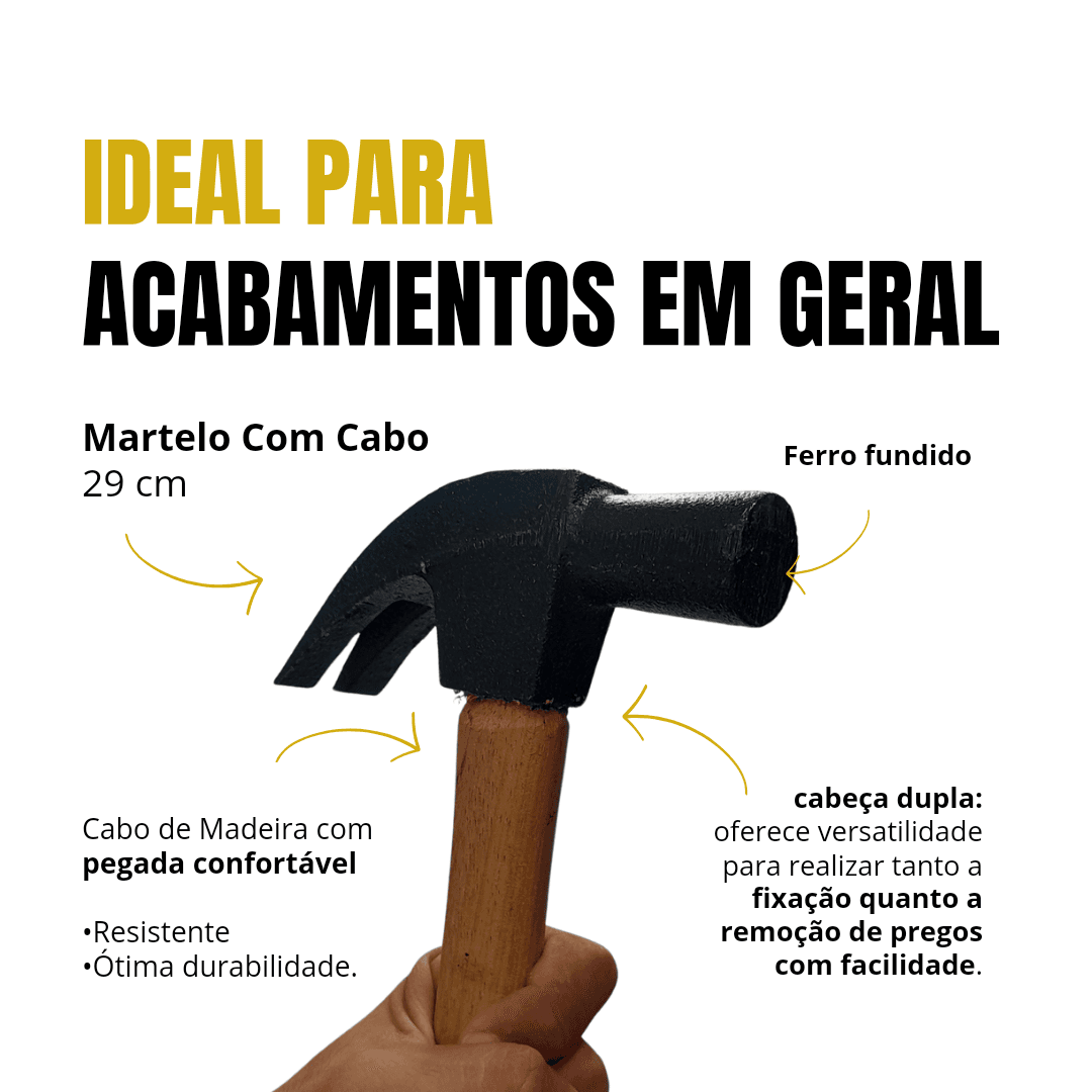 Martelo De Unha Com Cabo Madeira 29 cm