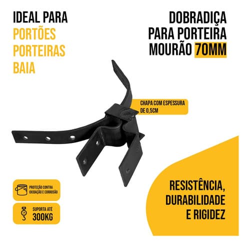 4 Un Dobradiça P/ Porteira Mourão 70mm Robusta Chapa Grossa