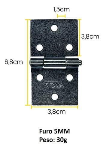 6 Un Dobradiça Quadrada P/ Baú 1,50  3,8cm Loth Galvanizada