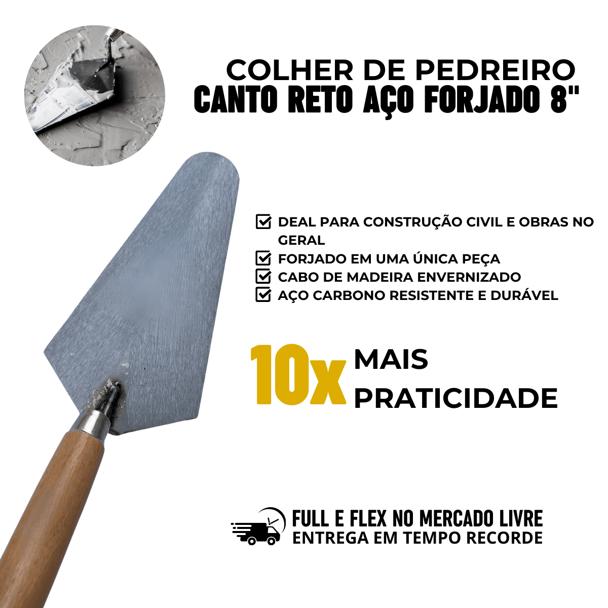 Colher de Pedreiro Canto Reto 8" Pol Soldada TARZA