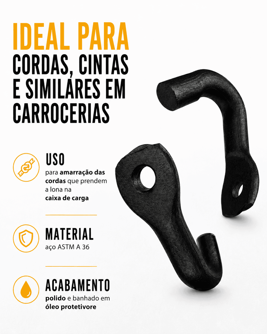 Gancho Para Cabo Corda Fio Ferro/Aço Carga Com 1 Furo Tarza