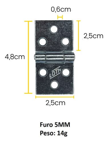 6 Un Dobradiça Quadrada Para Baú 1'' 2,5cm Loth Galvanizada