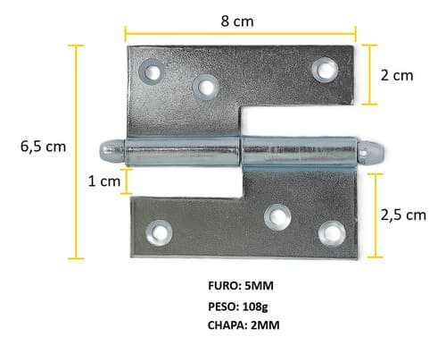 6 Un Dobradiça Hamburguesa Zincada 80mm Antiferrugem
