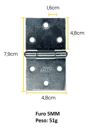 6 Un Dobradiça Quadrada P/ Baú 1,75  4,8cm Loth Galvanizada