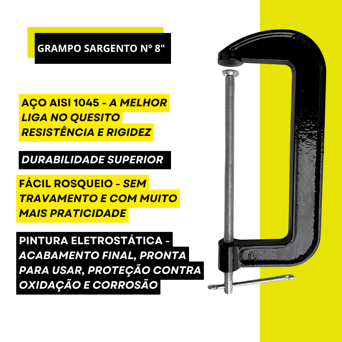 4 Un Grampo Sargento Marceneiro Tipo C Leve 8” Pol TARZA
