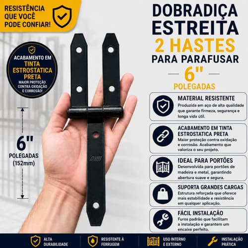 Par De Dobradiça Estreita P Parafusar 2 Hastes 6  Preta