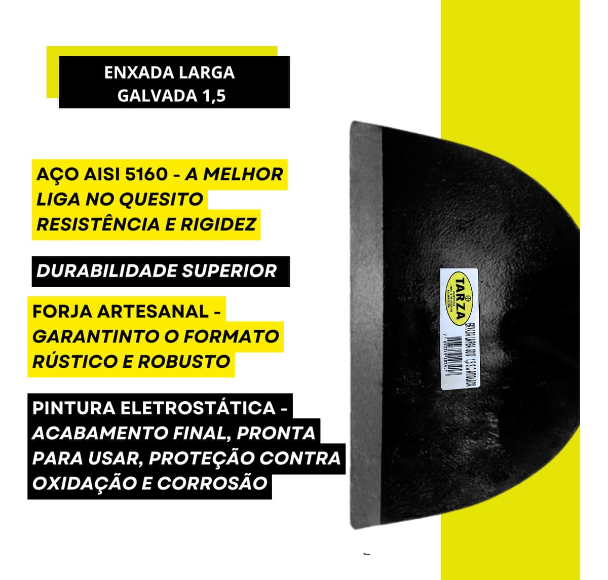 Enxada Larga Goivada Amolada Forjada Artesanal Tarza 1,5