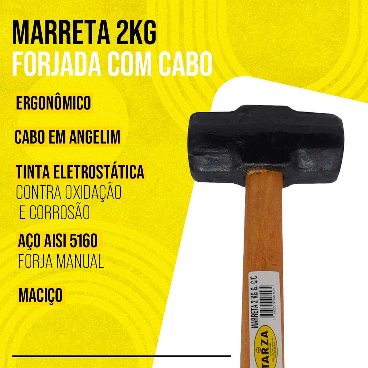 Marreta 2kg Rústica Forjada  Tarza Com Cabo