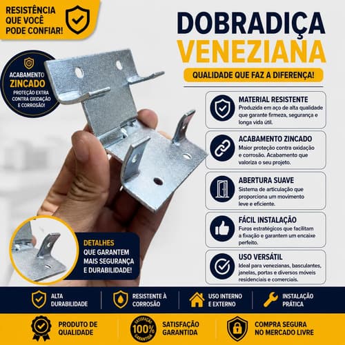 3 Dobradiças Veneziana Zincada 7cm Para Janelas E Venezianas