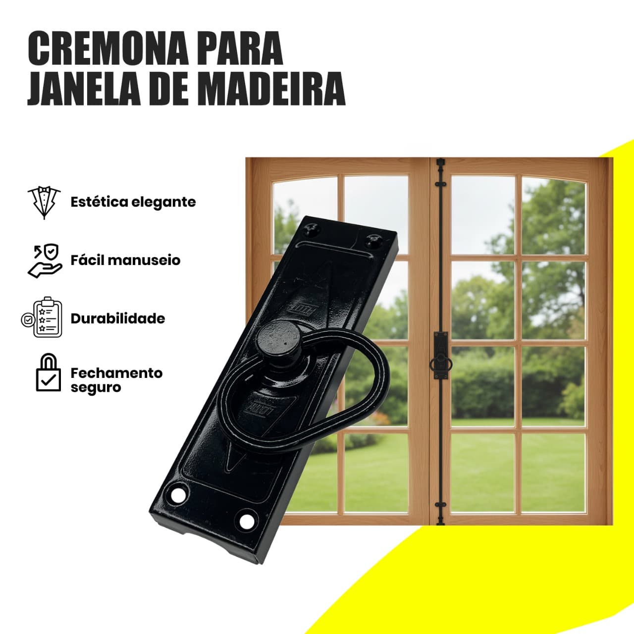 Cremona Retangular Preta Para Janela 12 Cm Loth
