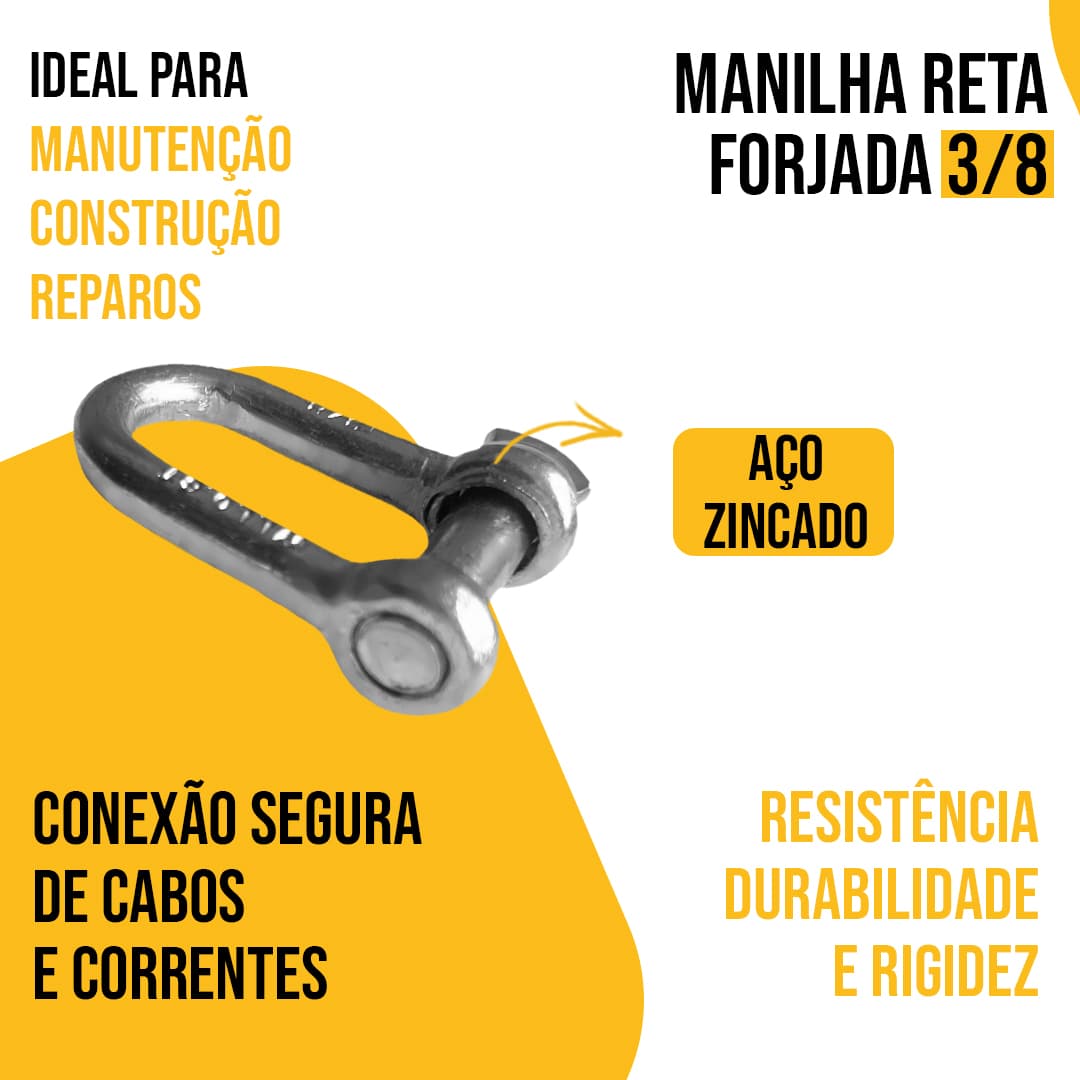 Manilha Reta Forjada Corpo 3/8 Pino Para 3/8