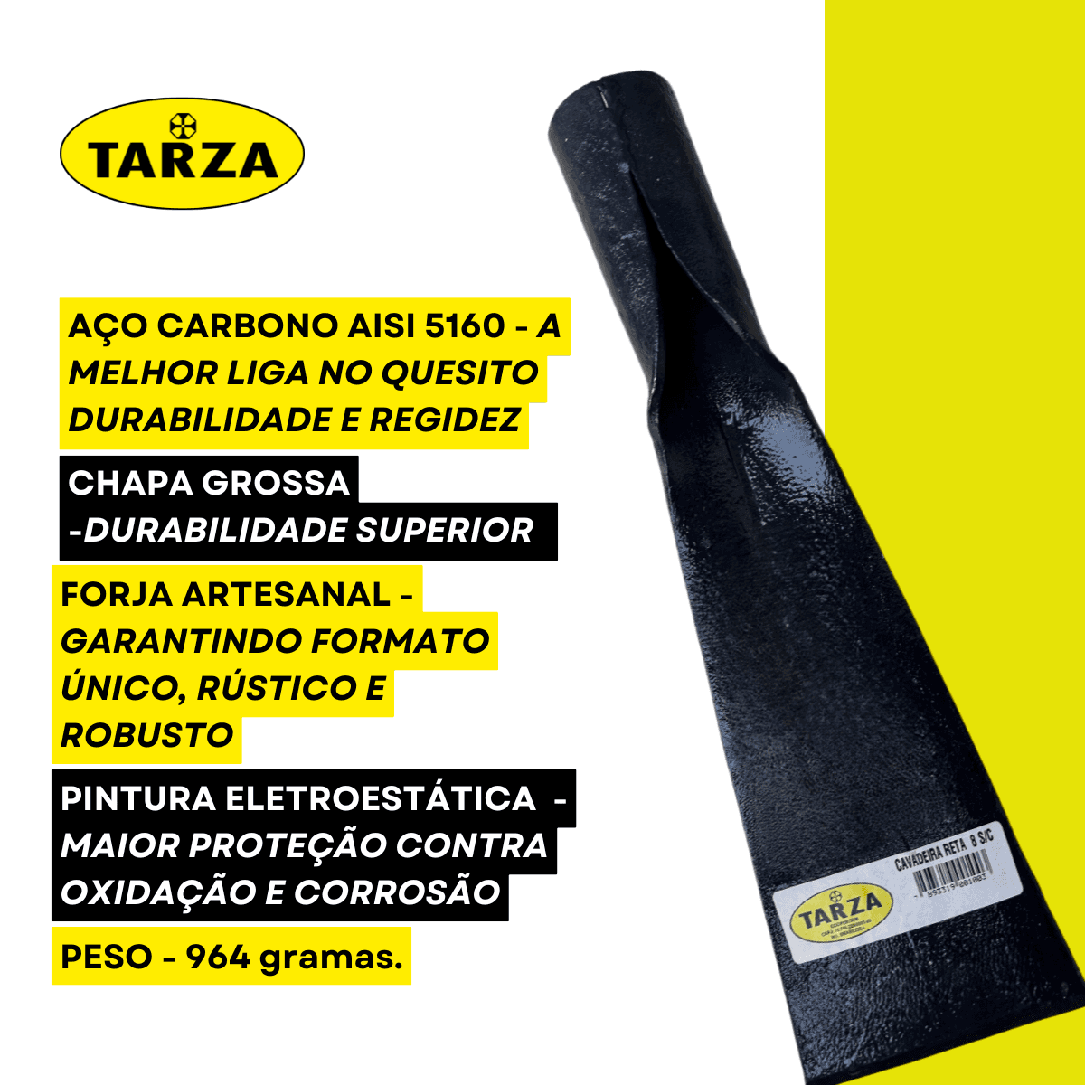 CAVADEIRA RETA N°8 SEM CABO AÇO FORJADO  PROFISSIONAL TARZA