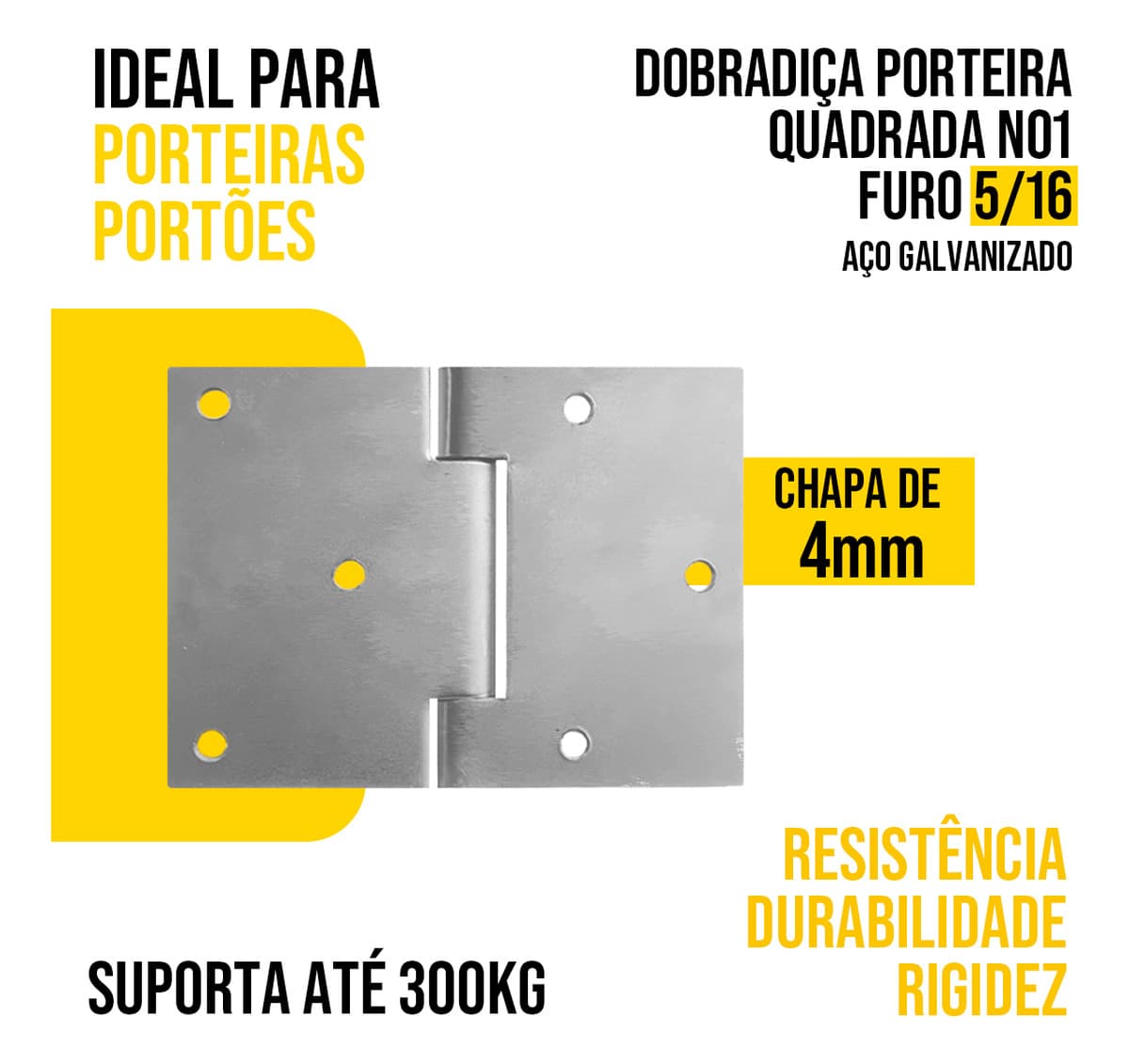 Dobradiça Quadrada Nº 01 Aço Furo 5/16 Tarza
