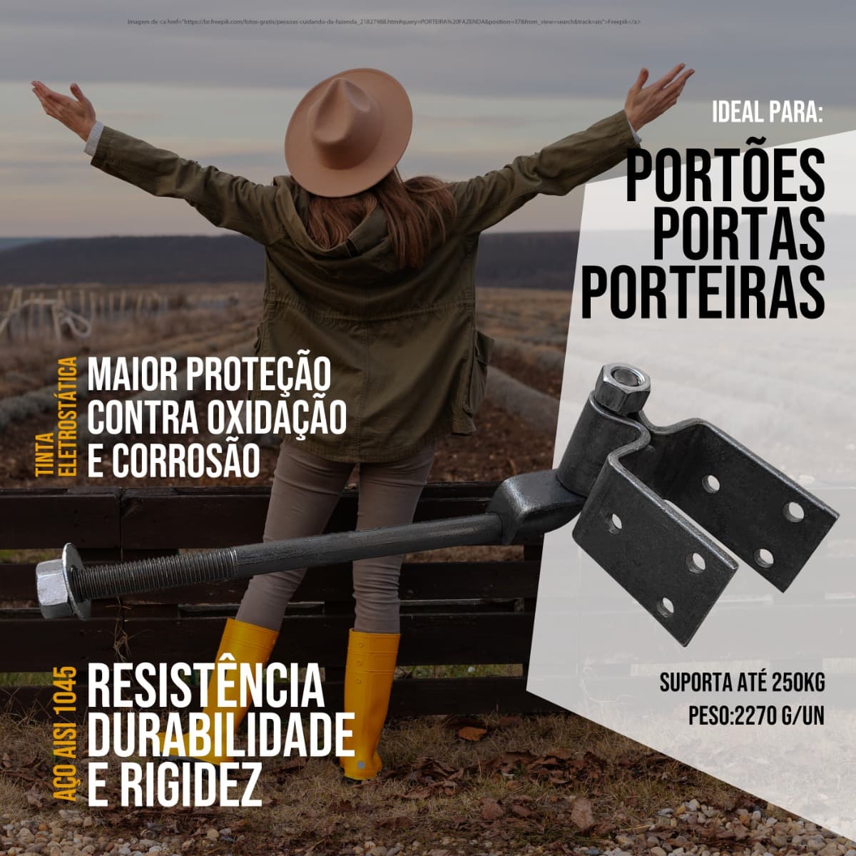 Dobradiça De Porteira Boca De Lobo Forjada 80mm Tarza