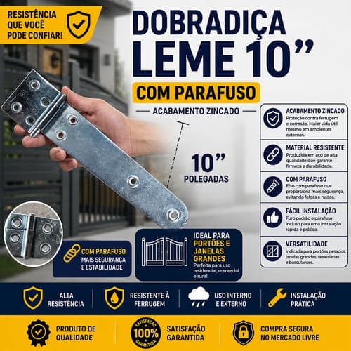 Par De Dobradiça Leme 10 Polegadas Zincada + Parafusos Loth