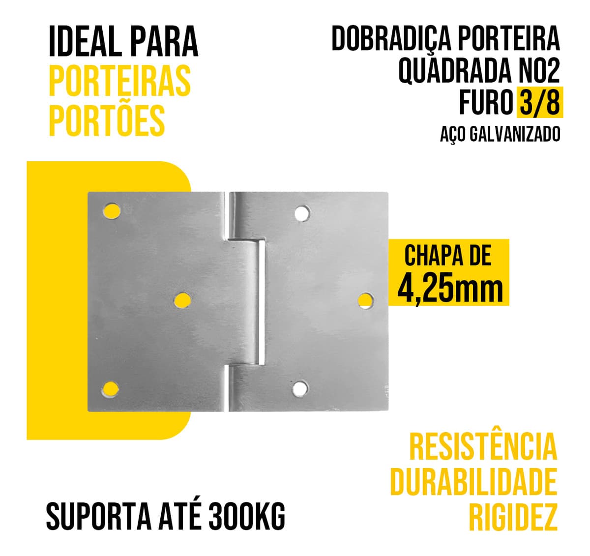 Dobradiça Quadrada Nº 02 Aço Furo 3/8 Tarza