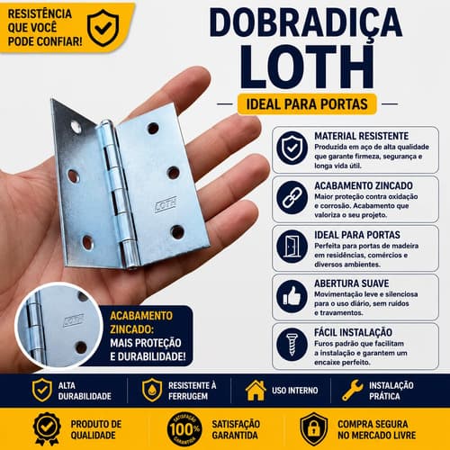 6 Un Dobradiça Loth 3x3,0 Aço Inoxidável Zincada Loth