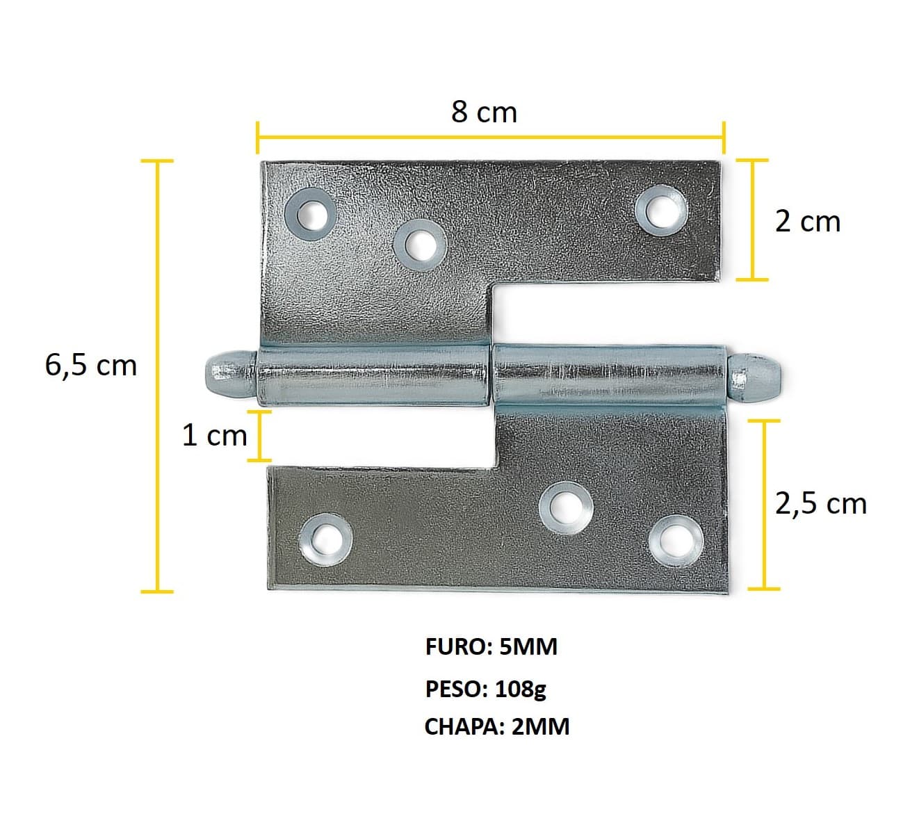 Dobradiça Hamburguesa Zincada 80mm Antiferrugem