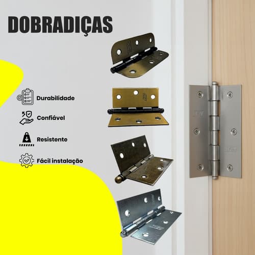3 Un Dobradiça Pino Bola 3x2,5cm Real Ouro Velho + Parafusos