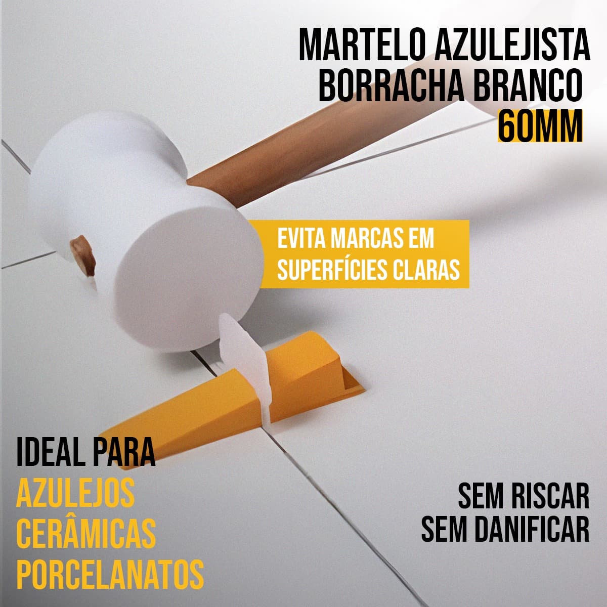 Martelo De Borracha 250g 60mm Branco Para Azulejista