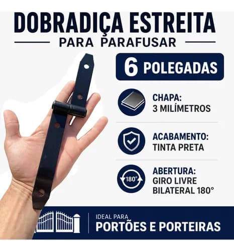 Par De Dobradiça Estreita P Parafusar 6 Polegadas Preta