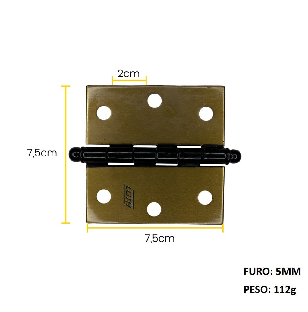 DOBRADIÇA FLO PINO BOLA 7,5CM X 7,5CM