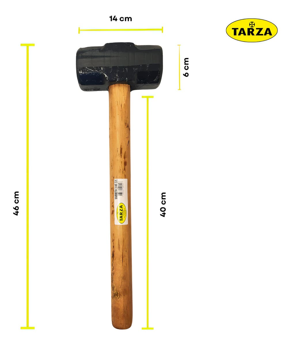 Marreta Rústica Forjada 3 Kg Tarza Com Cabo