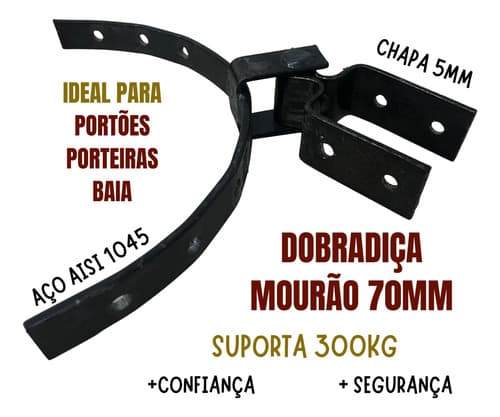 4 Un Dobradiça Para Porteira Mourão 70mm Aço Forjado Tarza