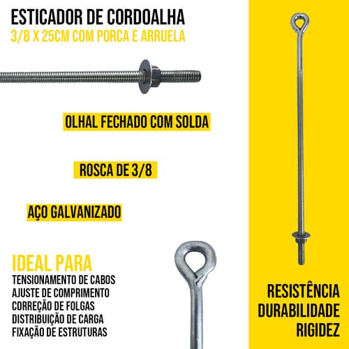Esticador Parafuso Para Cordoalha 3/8 X 25 Cm 40un C/ Porca