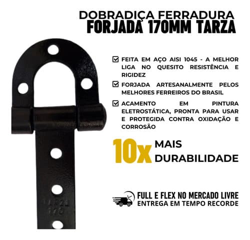 3u Dobradiça Ferradura Aço Forjado Chapa Grossa 170mm Tarza