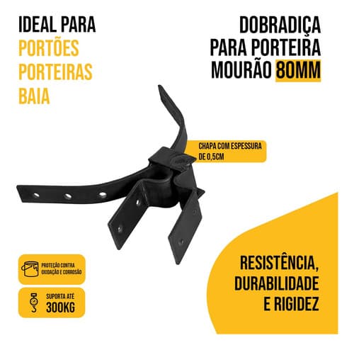 4 Un Dobradiça P/ Porteira Mourão 80mm Robusta Chapa Grossa