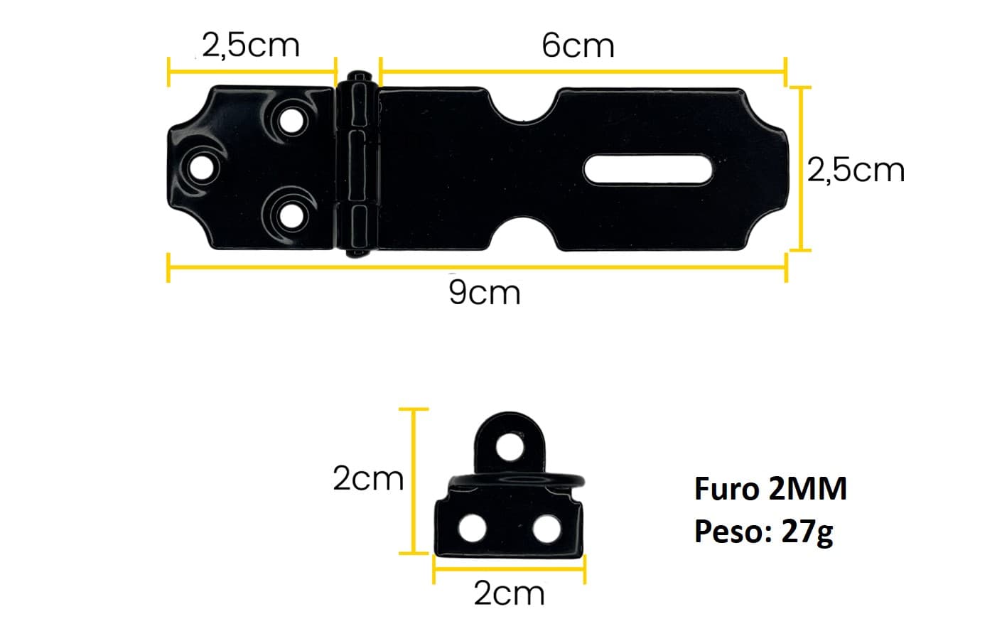 Porta Cadeado Preto 2,5 Leve Com Parafuso Bau Armarios Loth
