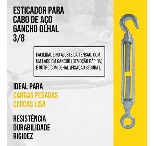 6 Un Esticador Para Cabo De Aço Olhal E Gancho 3/8 Tarza