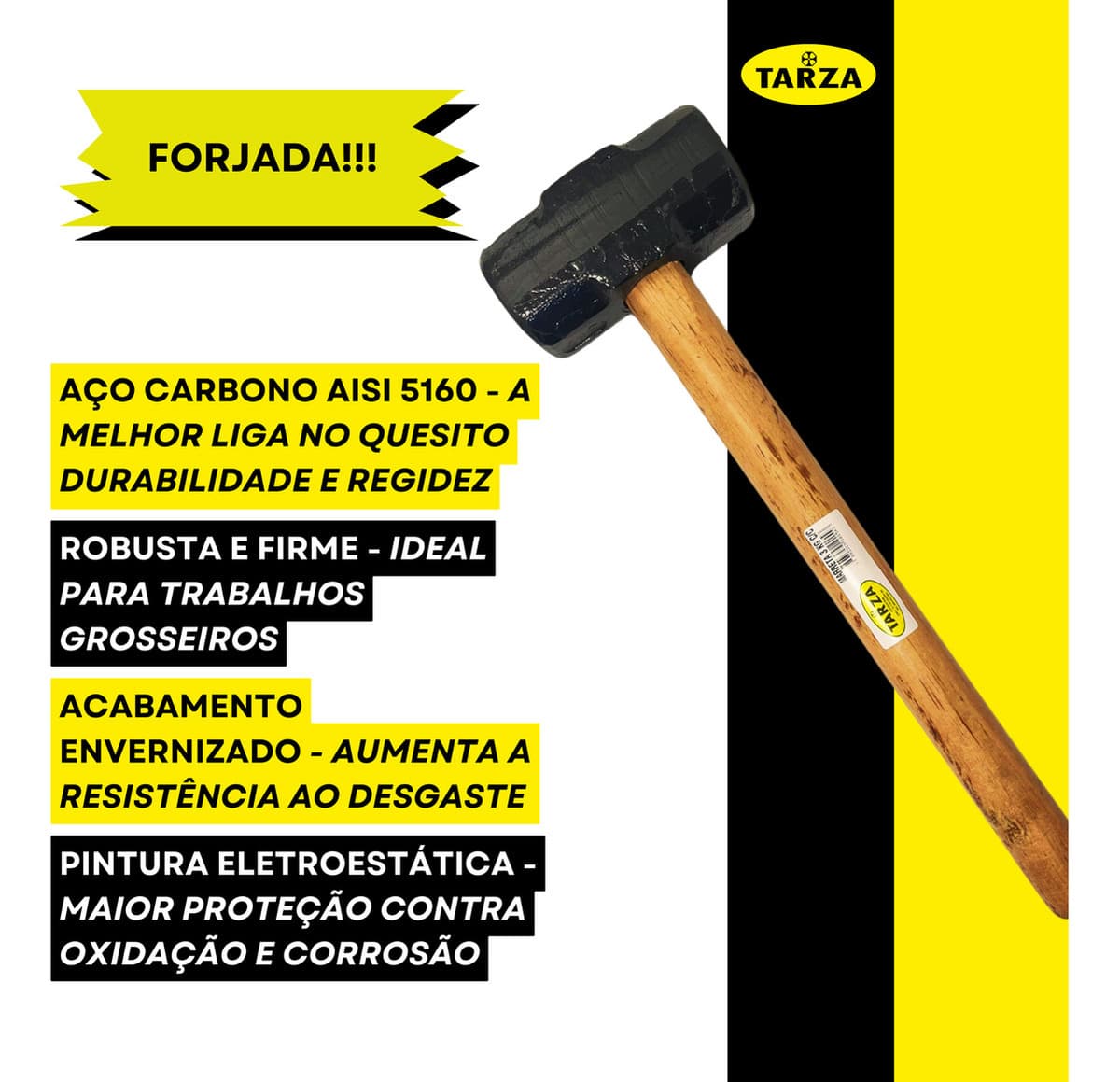Marreta Rústica Forjada 3 Kg Tarza Com Cabo