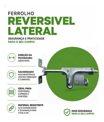 02 Un Ferrolho Reversível Galvanizado P/ Porteiras E Portões Cinza-escuro