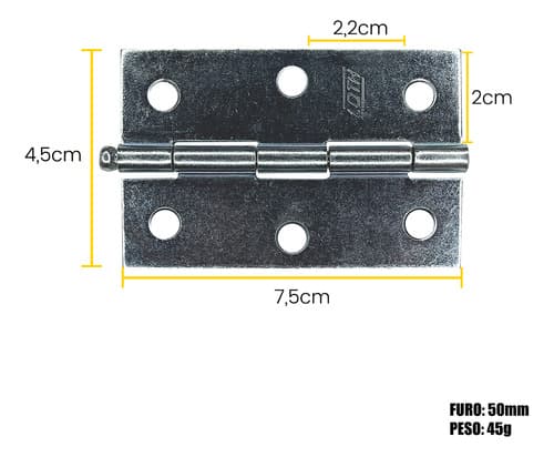 3 Un Dobradiça 3 X2.0 Pino Solto Zincada + Parafusos