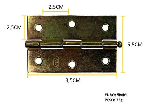 6 Un Dobradiça 3.5  X2,5 Pino Solto Bicromada + Parafusos