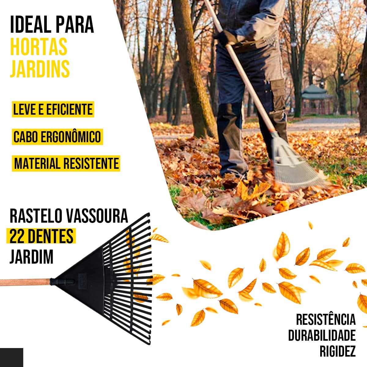 Vassoura Jardim Plástico P Gramas 22 dentes Com Cabo TARZA