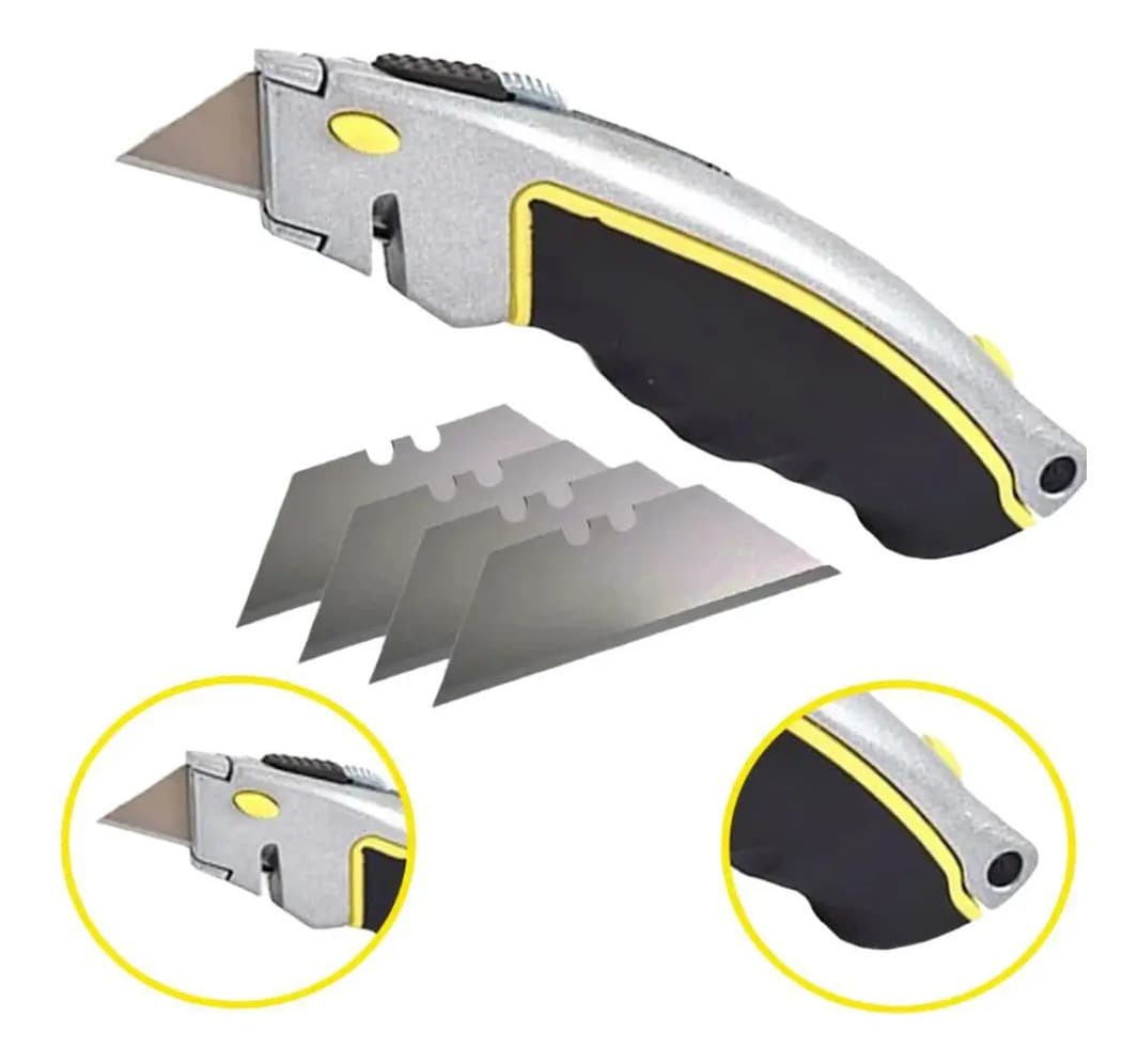 Estilete Metal Emborrachado Trapezoidal 18mm Com 5 Lâminas