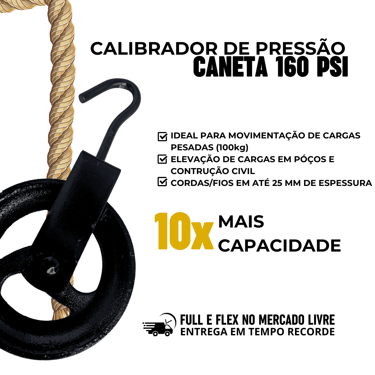 Roldana Poço Polia Carretilha Com Gancho 12cm 120kg Tarza
