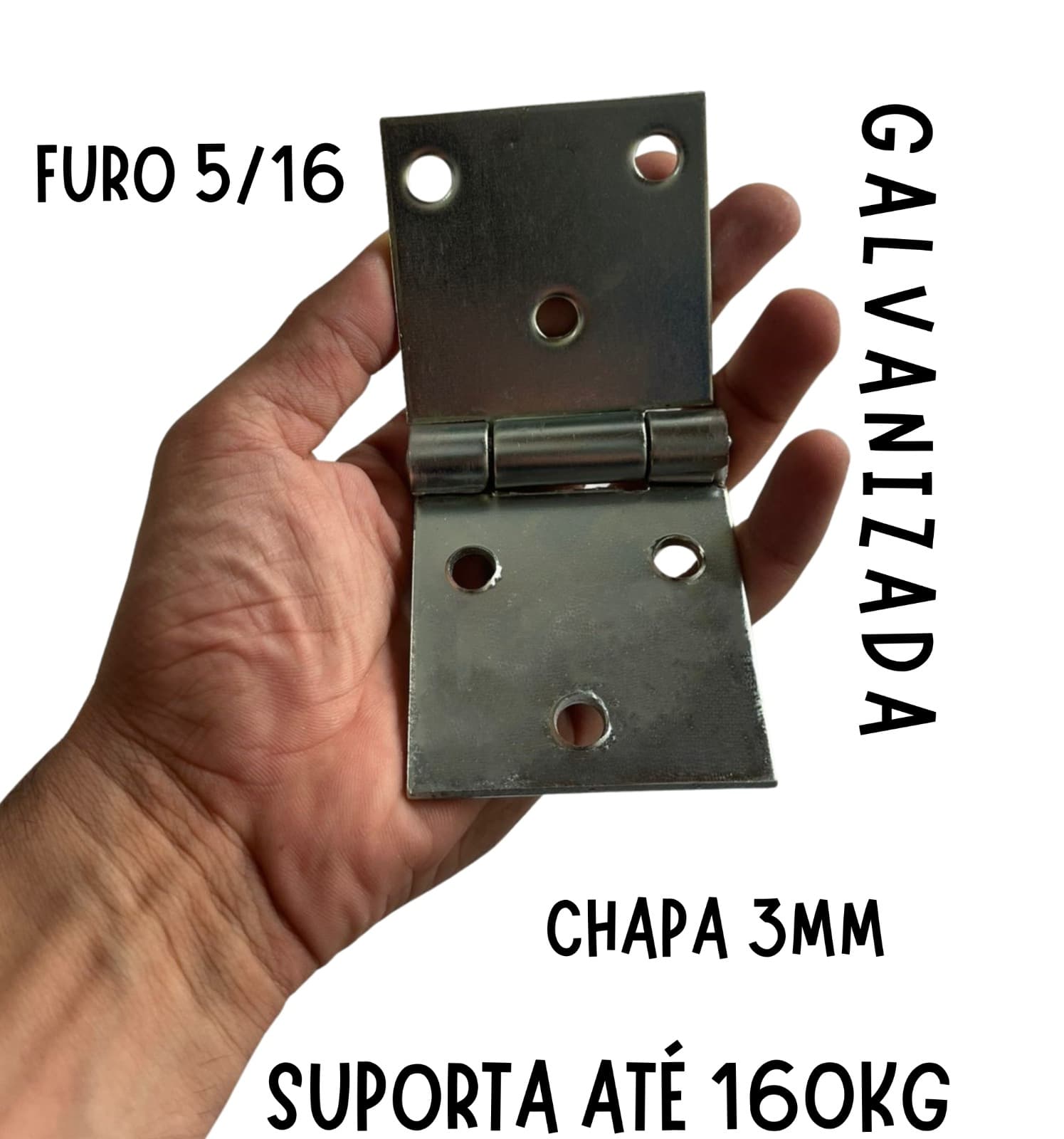 Dobradiça Quadrada Nº 0 longa Aço Furo 5/16 