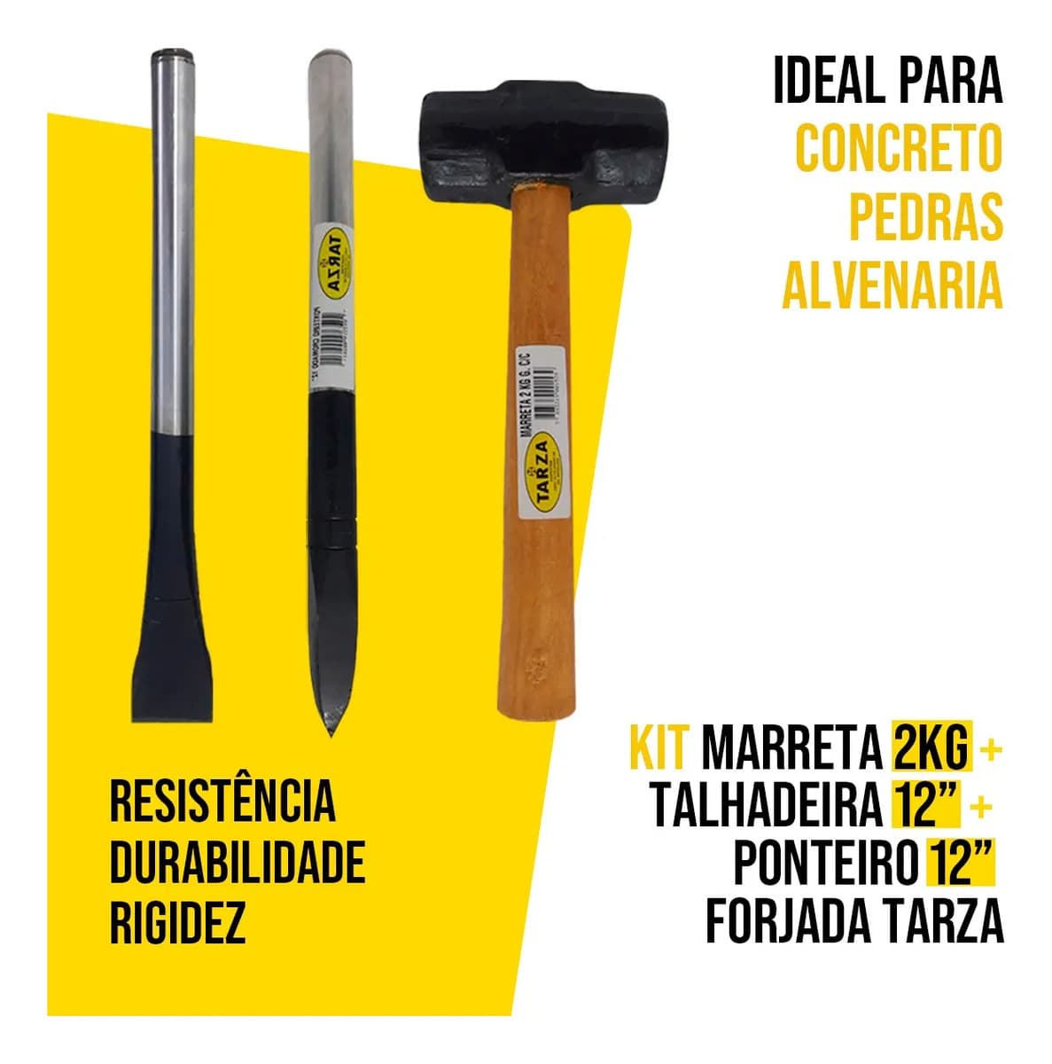 Marreta 2kg + Talhadeira 12 + Ponteiro 12 Forjada Tarza