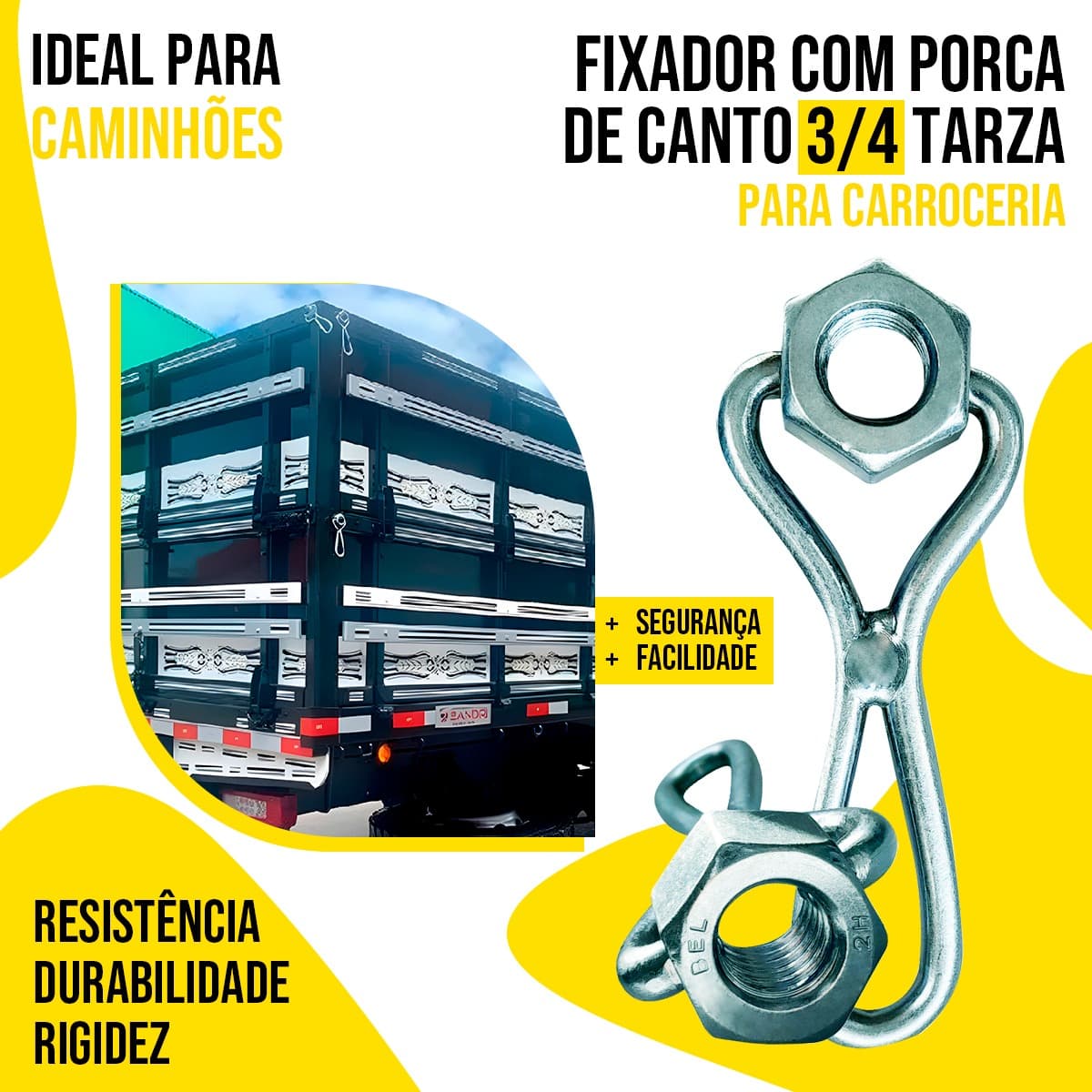 Fixador Com Porca de Canto 3/4" Para Carroceria TARZA