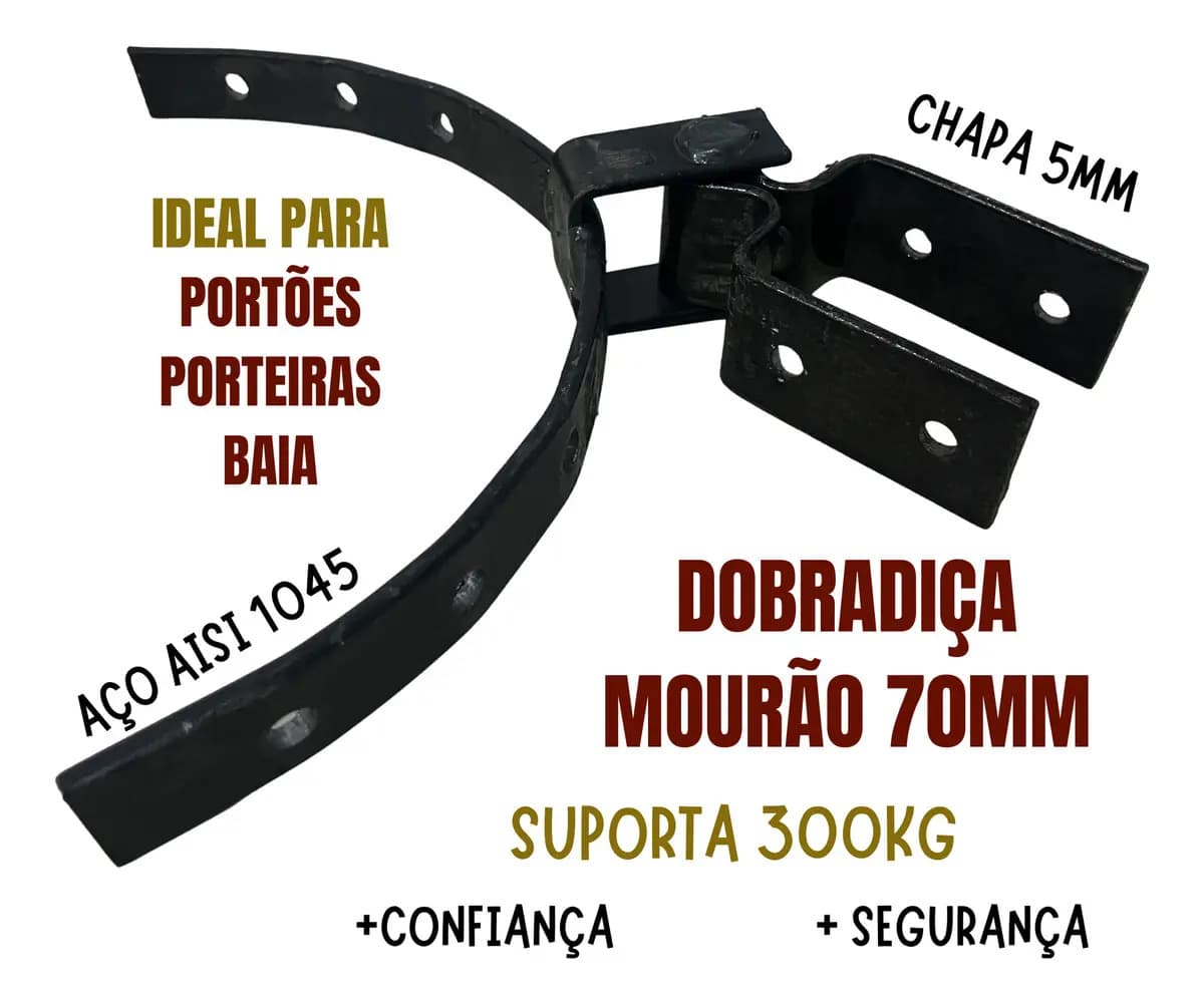 Dobradiça Para Porteira Mourão Forjada Tarza 70mm 6un