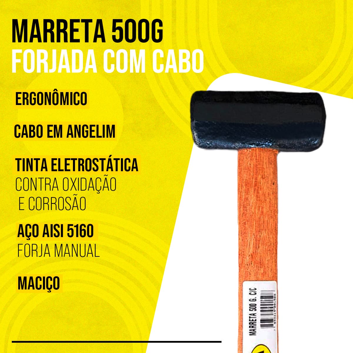 Marreta Forjada Tarza 500g Tarza Com Cabo